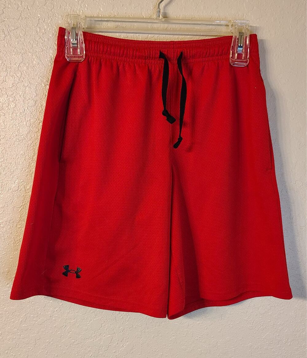 Under Armour Men's Tech Mesh Shorts Red Size Small S Graphic Logo Pockets GUC